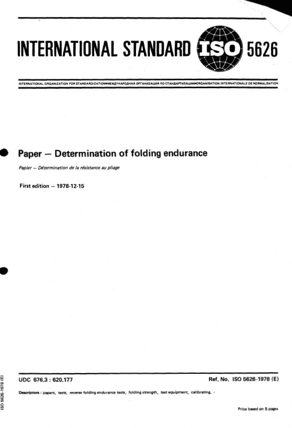 ISO 5626:1978 - Paper -- Determination of folding endurance