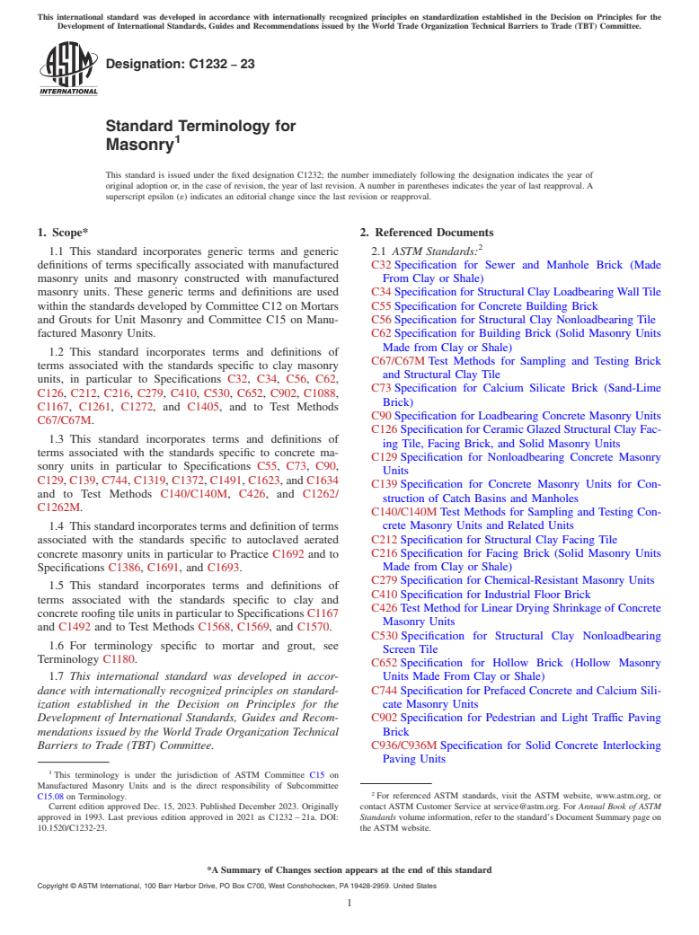 ASTM C1232-23 - Standard Terminology for Masonry