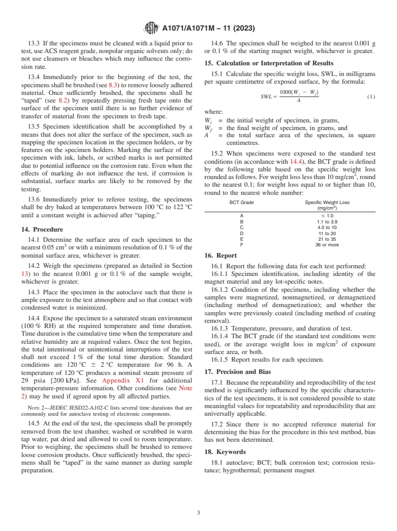 ASTM A1071/A1071M-11(2023) - Standard Test Method for  Evaluating Hygrothermal Corrosion Resistance of Permanent Magnet   Alloys