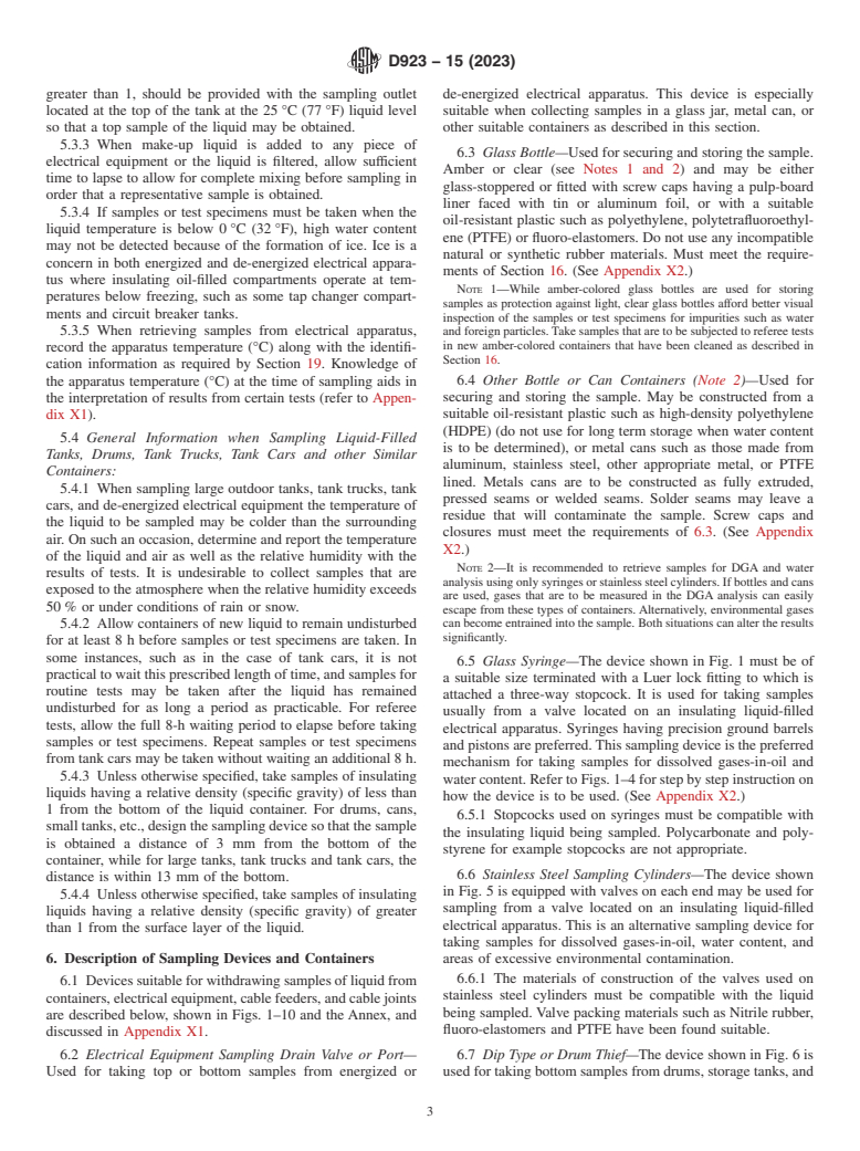 ASTM D923-15(2023) - Standard Practices for  Sampling Electrical Insulating Liquids