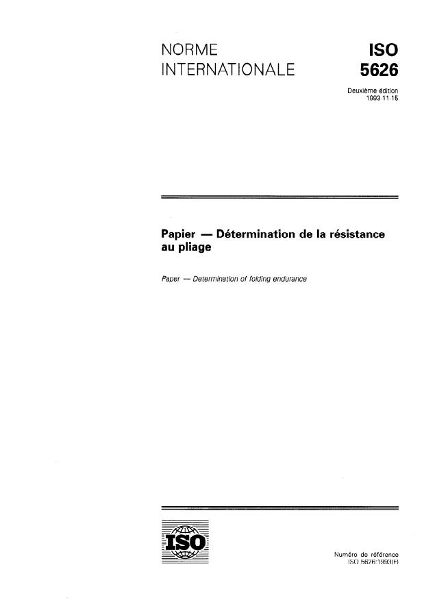 ISO 5626:1993 - Papier -- Détermination de la résistance au pliage