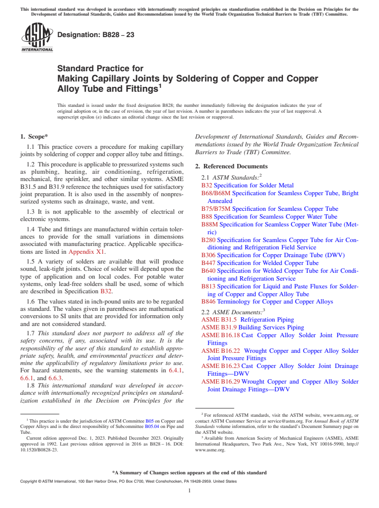 ASTM B828-23 - Standard Practice for Making Capillary Joints by Soldering of Copper and Copper Alloy  Tube and Fittings