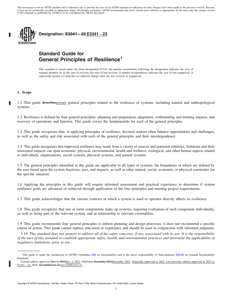 REDLINE ASTM E3341-23 - Standard Guide for General Principles of Resilience