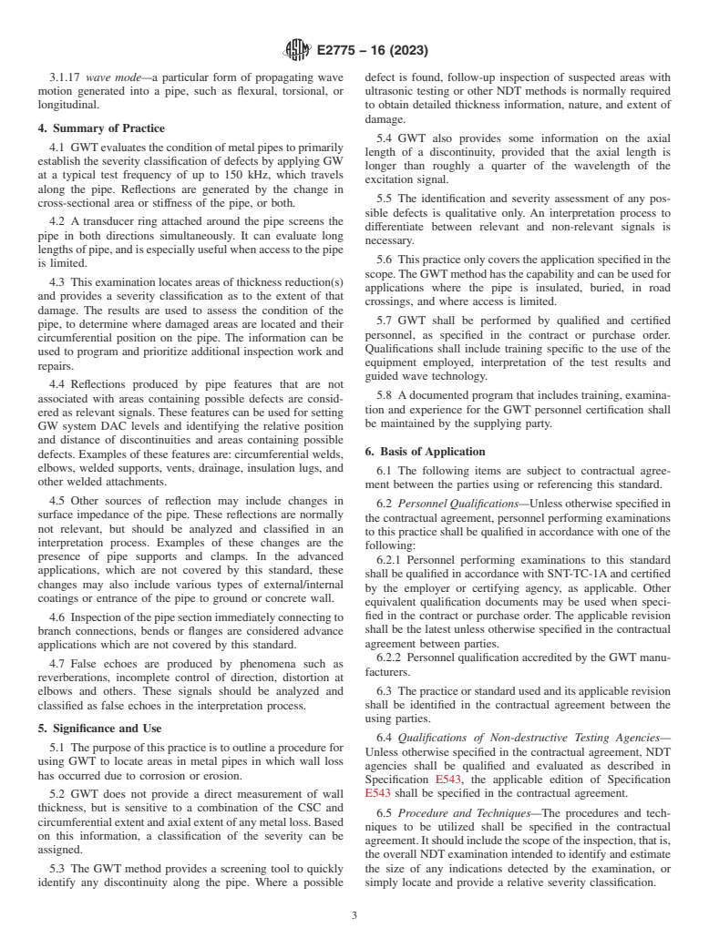 ASTM E2775-16(2023) - Standard Practice for  Guided Wave Testing of Above Ground Steel Pipework Using Piezoelectric  Effect Transduction