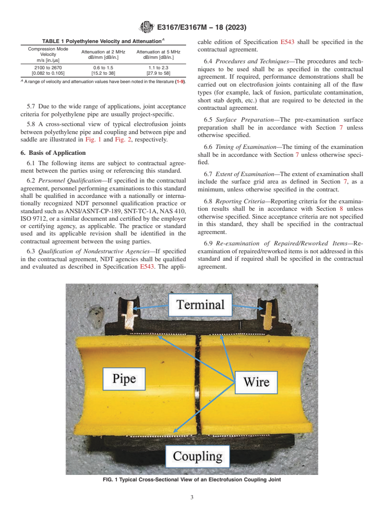 ASTM E3167/E3167M-18(2023) - Standard Practice for Conventional Pulse-Echo Ultrasonic Testing of Polyethylene  Electrofusion Joints