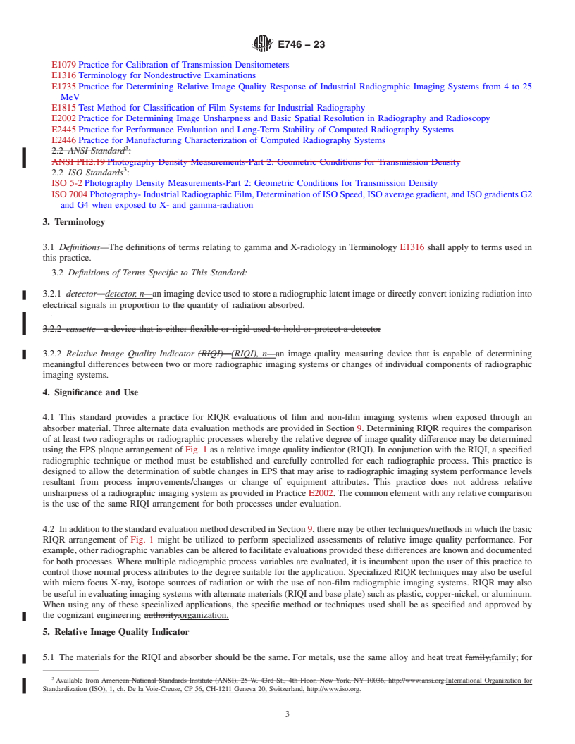 REDLINE ASTM E746-23 - Standard Practice for  Determining Relative Image Quality Response of Industrial Radiographic  Imaging Systems below 4 MeV