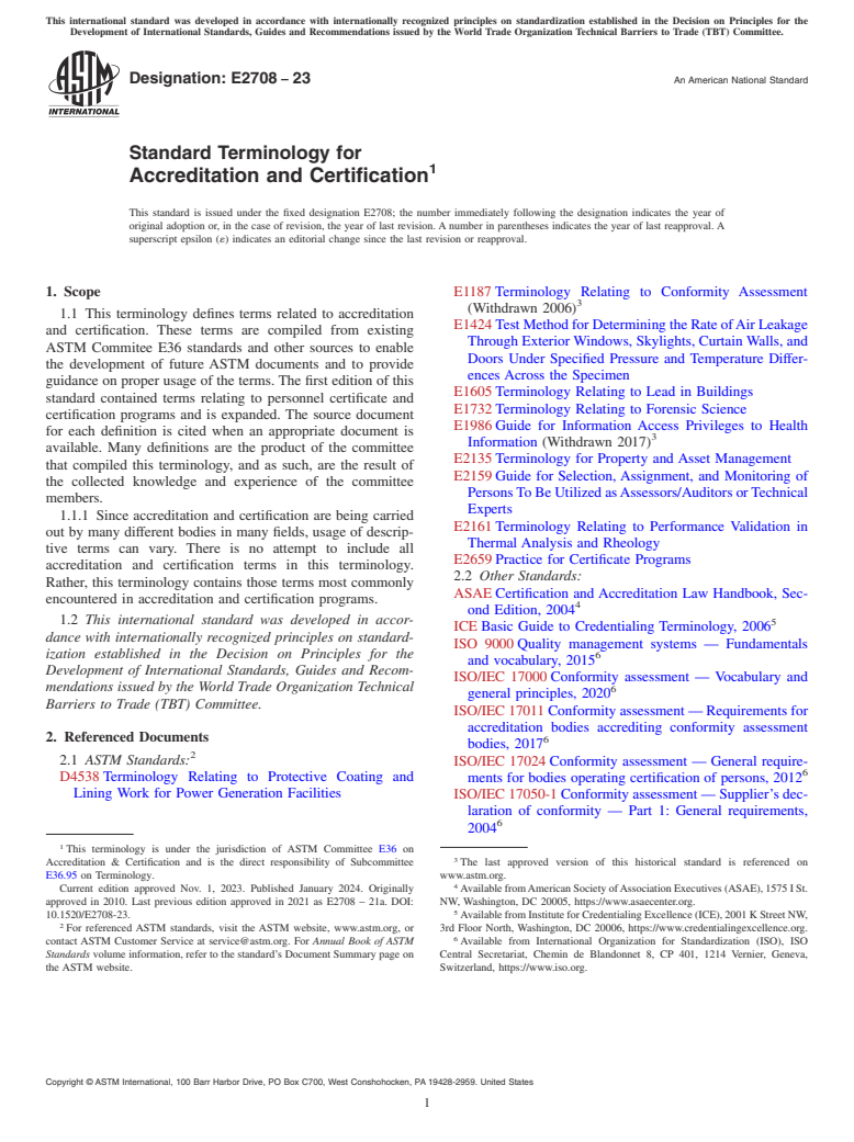 ASTM E2708-23 - Standard Terminology for  Accreditation and Certification