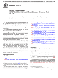 ASTM F3677-23 ASTM F3677-23 - Standard Specification for 315/70R22.5 154/150L Radial Truck Standard Reference Test Tire SW - Page 1 preview