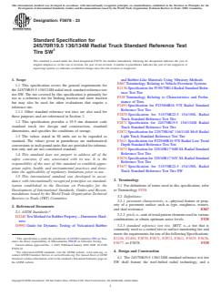 ASTM F3678-23 ASTM F3678-23 - Standard Specification for 245/70R19.5 136/134M Radial Truck Standard Reference Test Tire SW - Page 1 preview