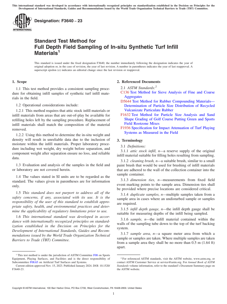 ASTM F3640 23 Standard Test Method For Full Depth Field Sampling Of