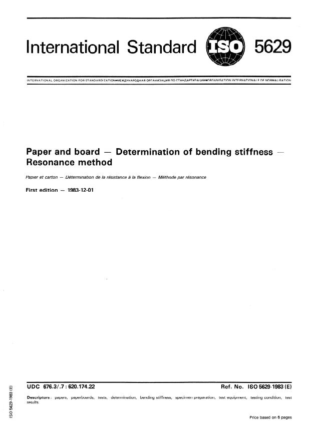 ISO 5629:1983 - Paper and board -- Determination of bending stiffness -- Resonance method