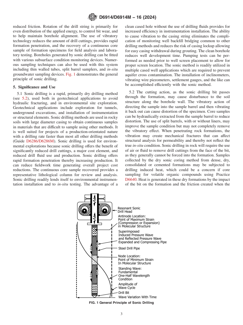 ASTM D6914/D6914M-16(2024) - Standard Practice for Sonic Drilling for Site Characterization and the Installation  of Subsurface Monitoring Devices