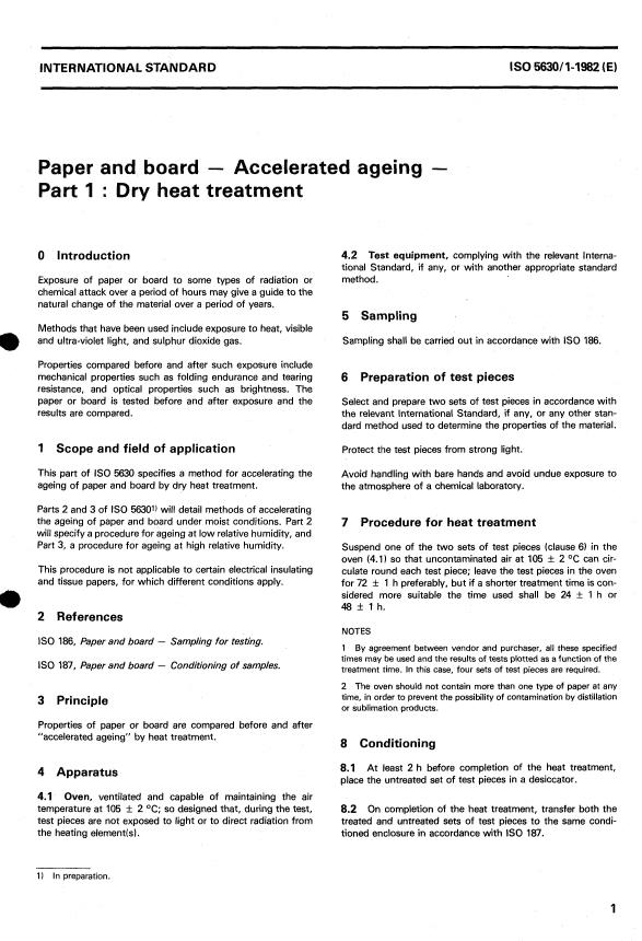 ISO 5630-1:1982 - Paper and board -- Accelerated ageing