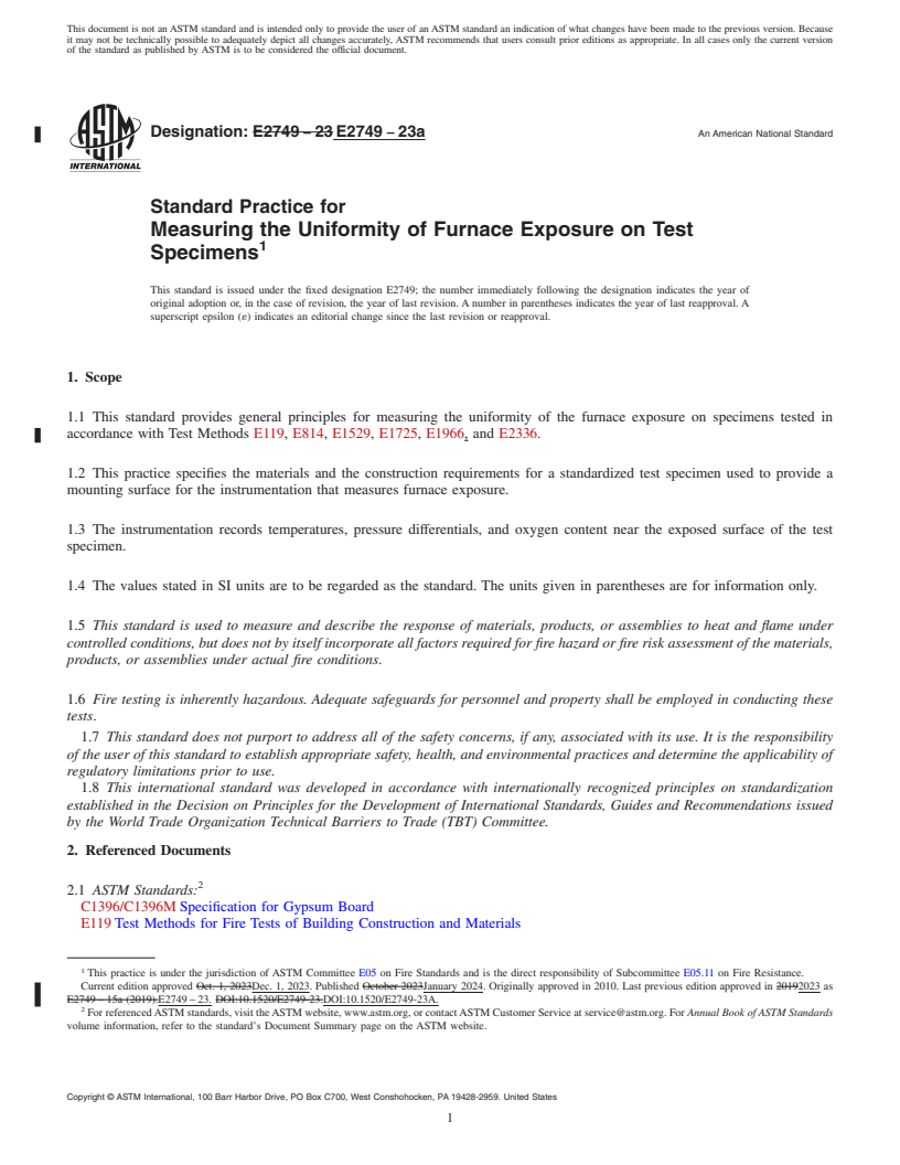 REDLINE ASTM E2749-23a - Standard Practice for  Measuring the Uniformity of Furnace Exposure on Test Specimens