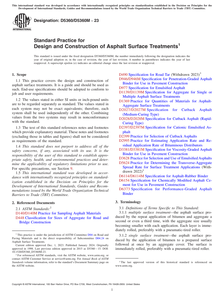 ASTM D5360/D5360M-23 - Standard Practice for Design and Construction of Asphalt Surface Treatments