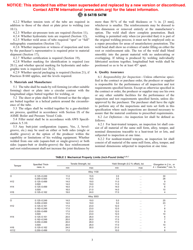 ASTM B547/B547M-00 - Standard Specification for Aluminum and Aluminum-Alloy Formed and Arc-Welded Round Tube