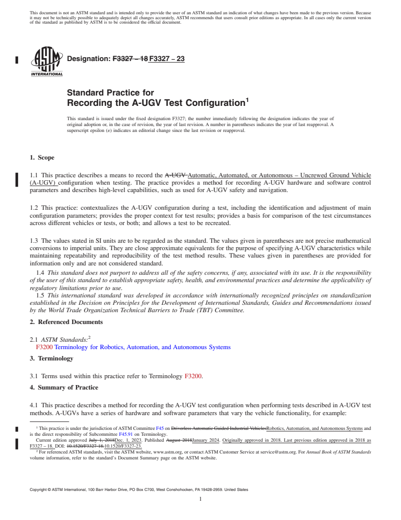 REDLINE ASTM F3327-23 - Standard Practice for Recording the A-UGV Test Configuration