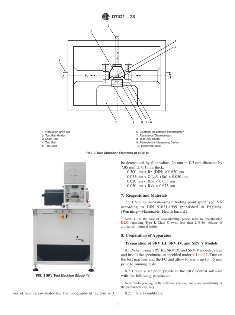 ASTM D7421-23 - Standard Test Method for  Determining Extreme Pressure Properties of Lubricating Oils  Using High-Frequency, Linear-Oscillation (SRV) Test Machine