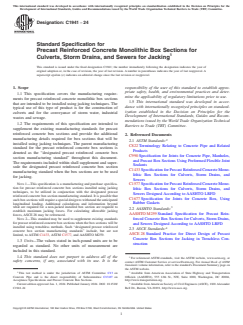 ASTM C1941-24 ASTM C1941-24 - Standard Specification for Precast Reinforced Concrete Monolithic Box Sections for Culverts, Storm Drains, and Sewers for Jacking - Page 1 preview