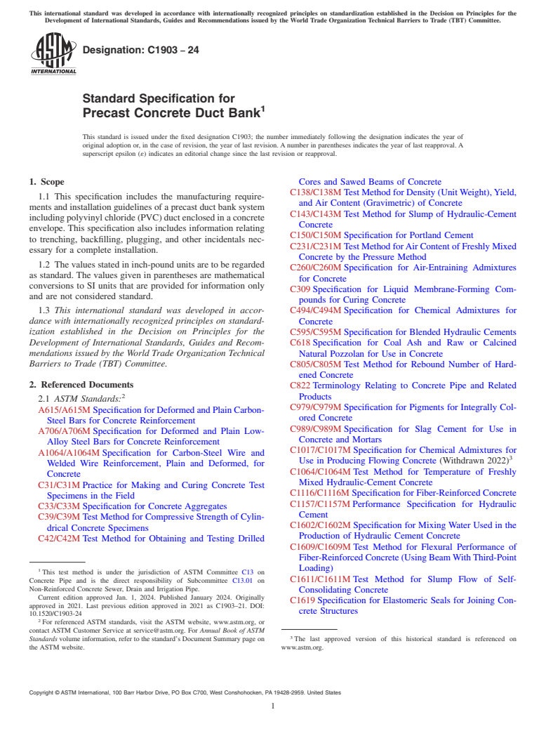 ASTM C1903-24 - Standard Specification for Precast Concrete Duct Bank