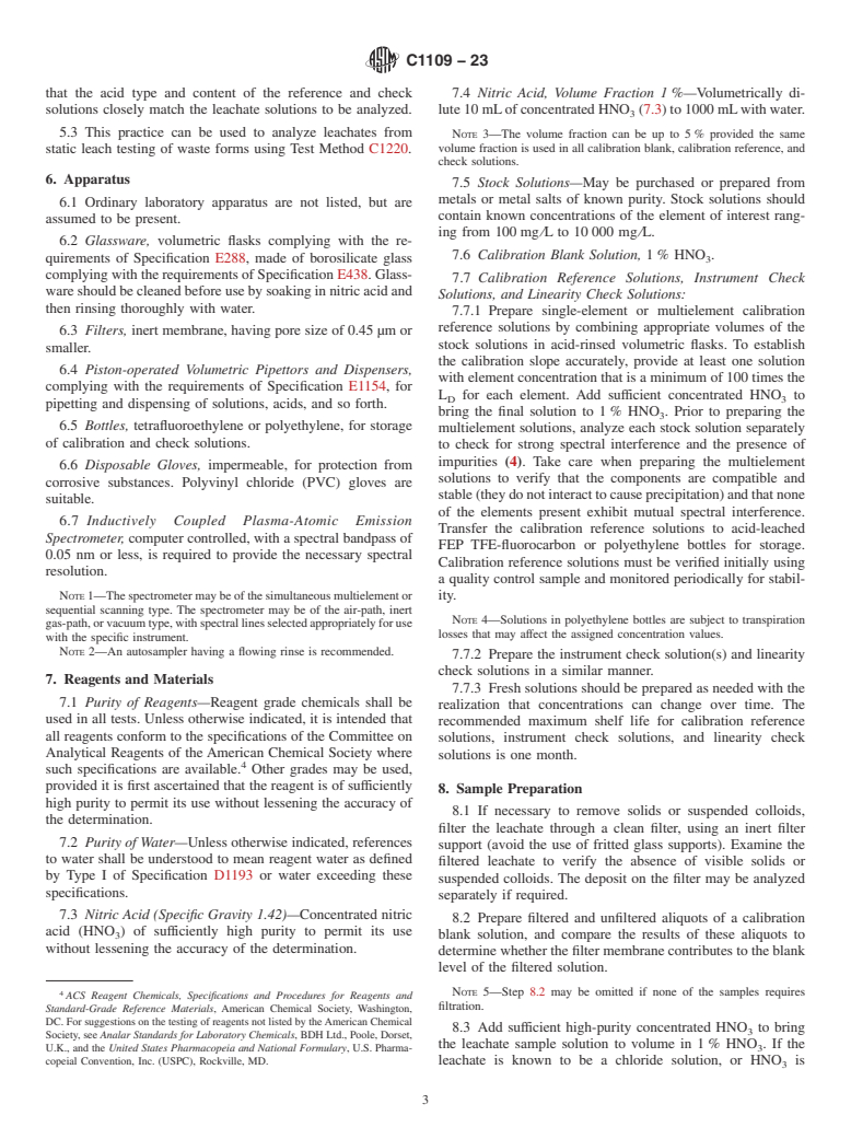 ASTM C1109-23 - Standard Practice for  Analysis of Aqueous Leachates from Nuclear Waste Materials  Using Inductively Coupled Plasma-Atomic Emission Spectroscopy