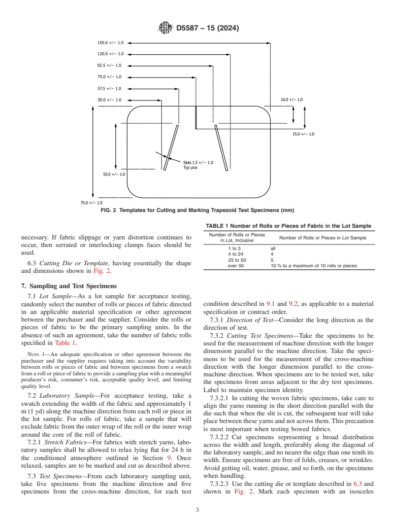 ASTM D5587-15(2024) - Standard Test Method for  Tearing Strength of Fabrics by Trapezoid Procedure