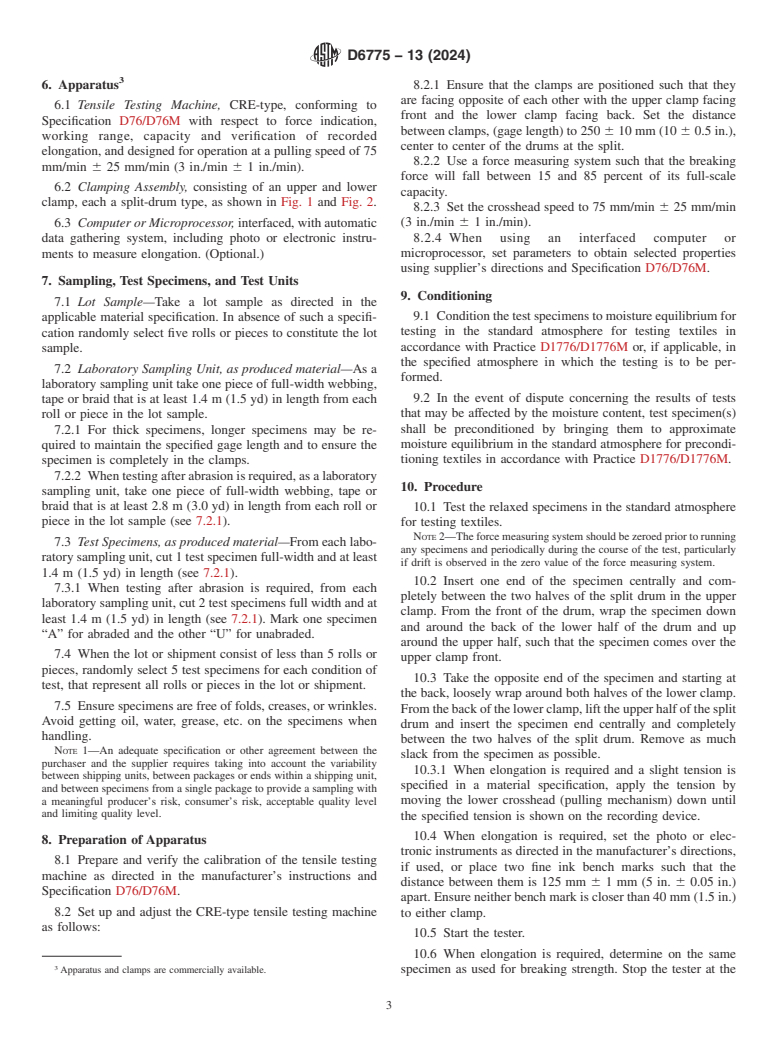 ASTM D6775-13(2024) - Standard Test Method for  Breaking Strength and Elongation of Textile Webbing, Tape and  Braided Material