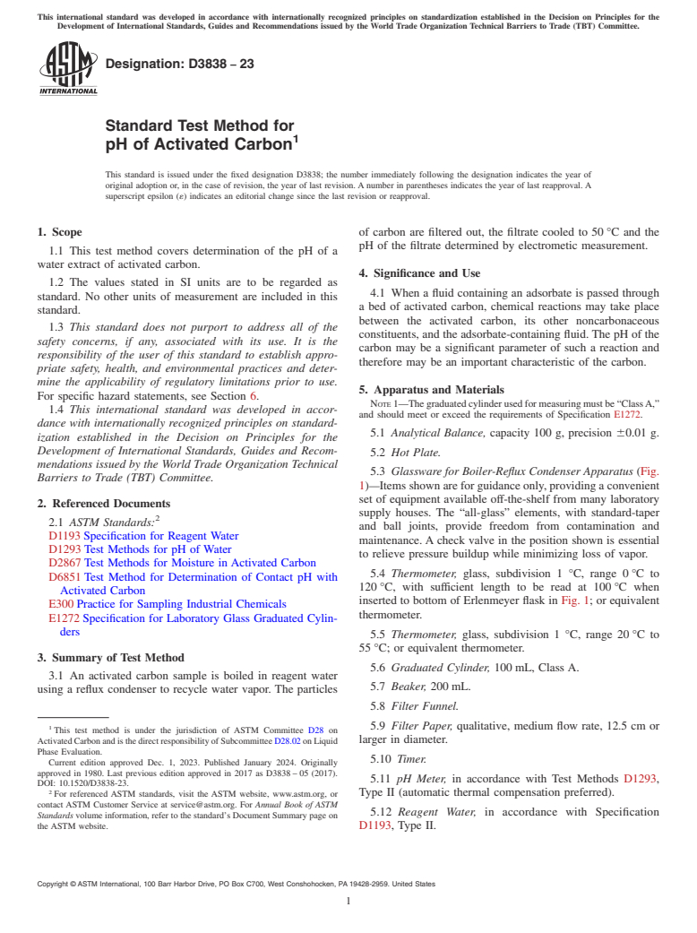 ASTM D3838-23 - Standard Test Method for  pH of Activated Carbon