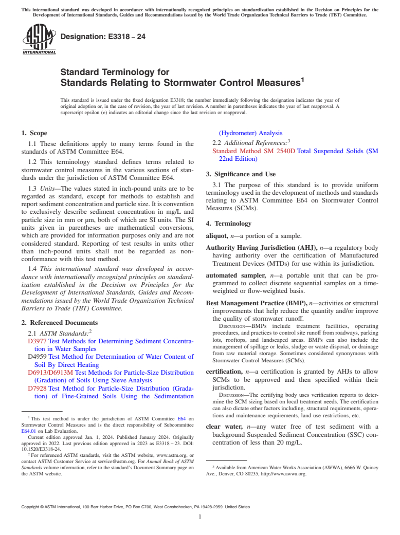 ASTM E3318-24 - Standard Terminology for Standards Relating to Stormwater Control Measures