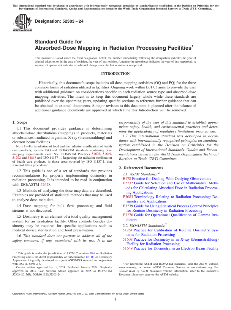 ASTM 52303-24 - Standard Guide for  Absorbed-Dose Mapping in Radiation Processing Facilities