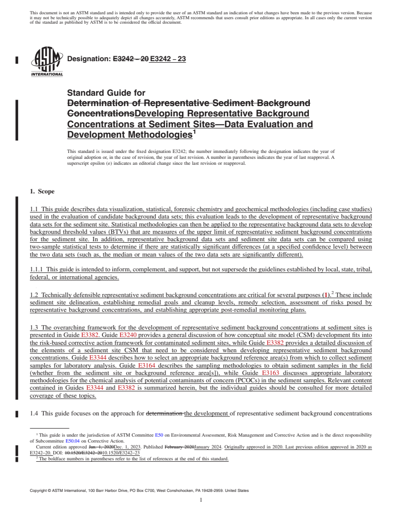 REDLINE ASTM E3242-23 - Standard Guide for Developing Representative Background Concentrations at Sediment  Sites—Data Evaluation and Development Methodologies