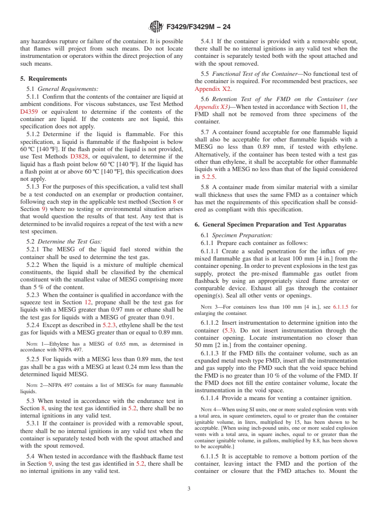 ASTM F3429/F3429M-24 - Standard Specification for Performance of Flame Mitigation Devices Installed in Disposable  and Pre-Filled Flammable Liquid Containers