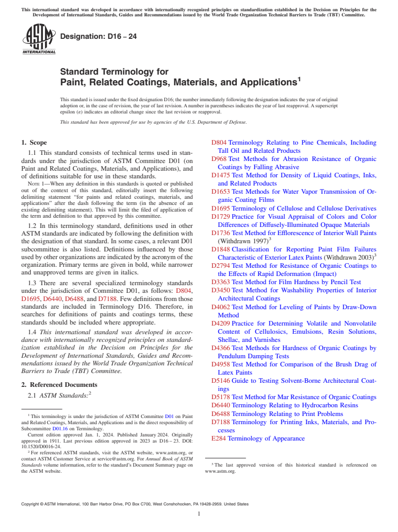 ASTM D16-24 - Standard Terminology for Paint, Related Coatings, Materials, and Applications