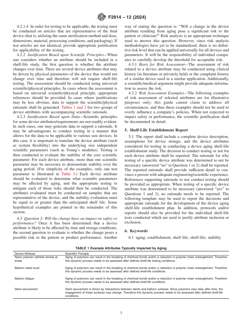 ASTM F2914-12(2024) - Standard Guide for  Identification of Shelf-Life Test Attributes for Endovascular  Devices