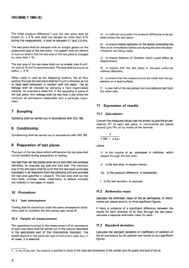 ISO 5636-1:1984 ISO 5636-1:1984 - Paper and board -- Determination of air permeance (medium range) - Page 4 preview