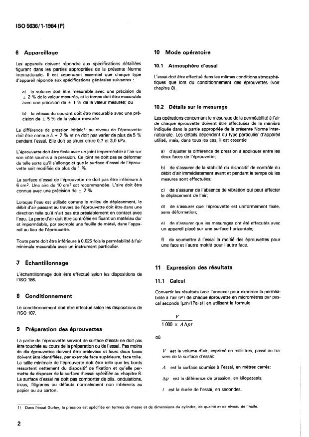 ISO 5636-1:1984 ISO 5636-1:1984 - Papier et carton -- Détermination de la perméabilité a l'air (valeur moyenne) - Page 4 preview