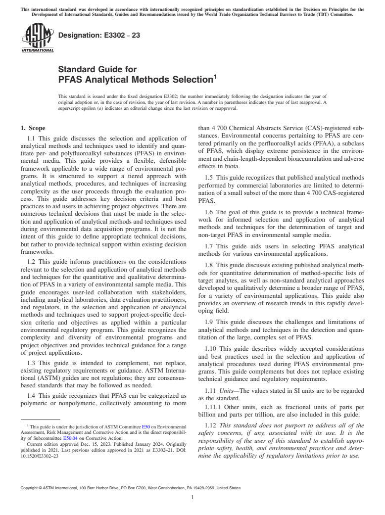 ASTM E3302-23 - Standard Guide for PFAS Analytical Methods Selection