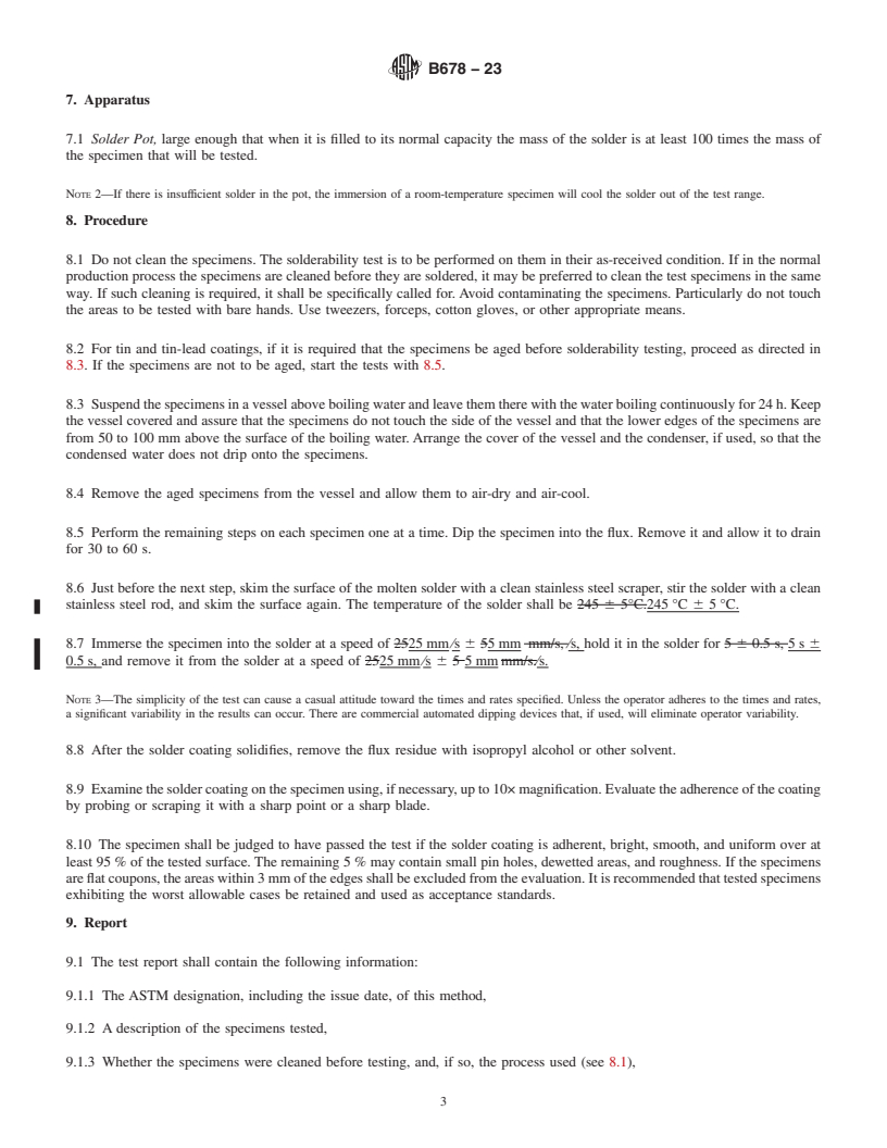 REDLINE ASTM B678-23 - Standard Test Method for  Solderability of Metallic-Coated Products