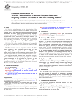 ASTM D8154-24 ASTM D8154-24 - Standard Test Methods for <sup>1</sup>H-NMR Determination of Ketone-Ethylene-Ester and Polyvinyl Chloride Contents in KEE-PVC Roofing Fabrics - Page 1 preview