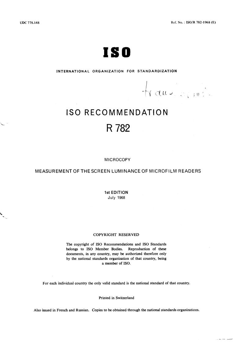 ISO/R 782:1968 - Title missing - Legacy paper document
Released:1/1/1968