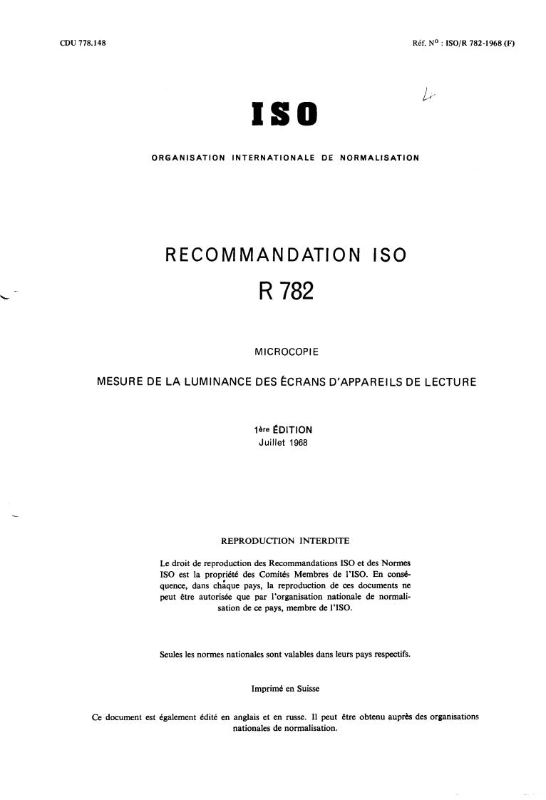 ISO/R 782:1968 - Title missing - Legacy paper document
Released:1/1/1968