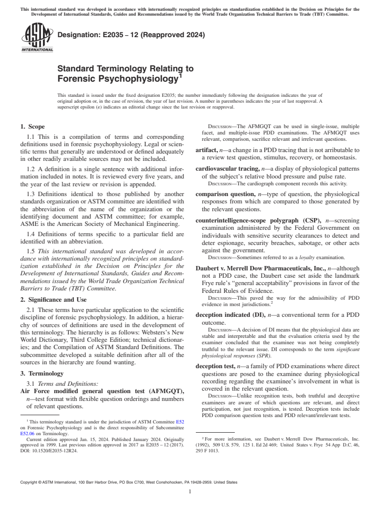 ASTM E2035-12(2024) - Standard Terminology Relating to  Forensic Psychophysiology