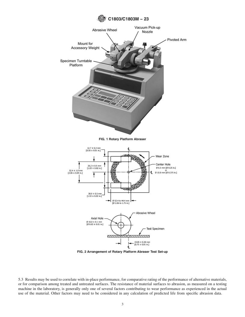 REDLINE ASTM C1803/C1803M-23 - Standard Guide for Abrasion Resistance of Mortar Surfaces Using a Rotary Platform  Abraser