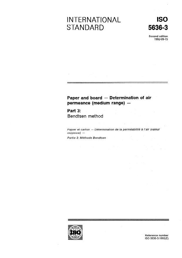 ISO 5636-3:1992 - Paper and board -- Determination of air permeance (medium range)