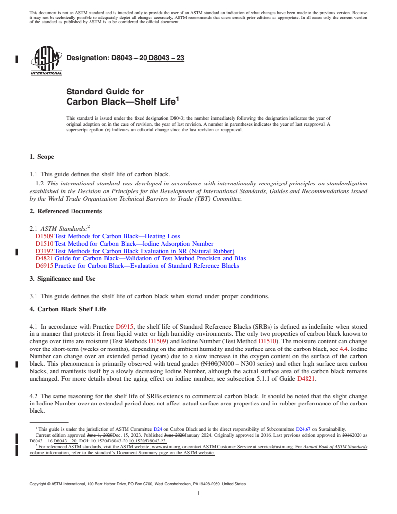 REDLINE ASTM D8043-23 - Standard Guide for Carbon Black—Shelf Life