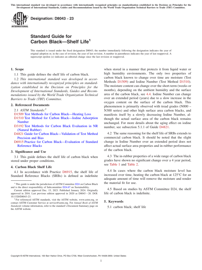ASTM D8043-23 - Standard Guide for Carbon Black—Shelf Life