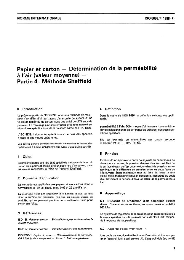 ISO 5636-4:1986 - Papier et carton -- Détermination de la perméabilité a l'air (valeur moyenne)
