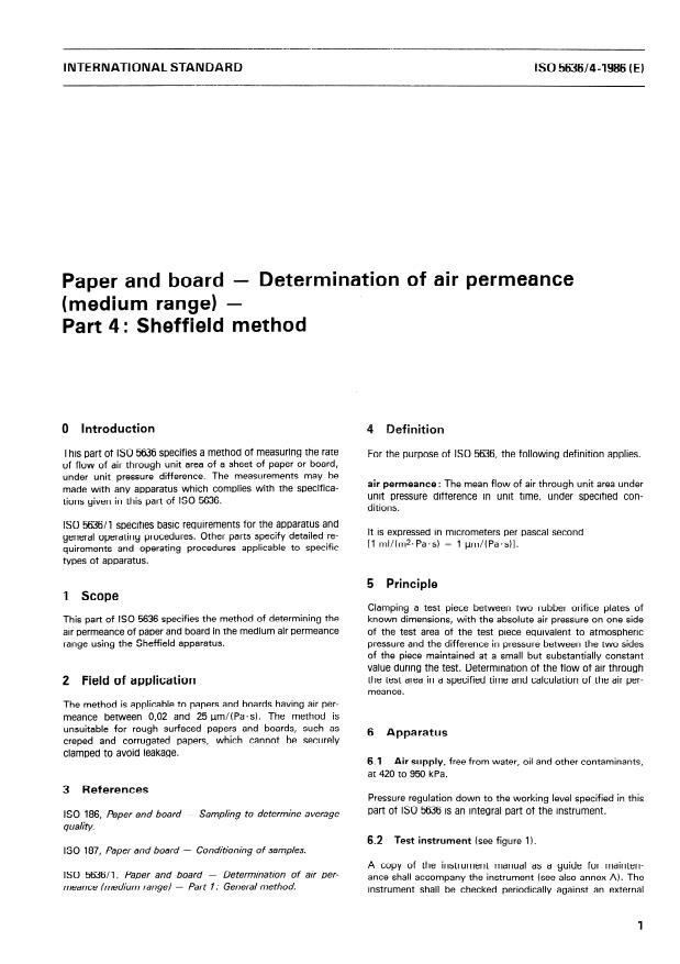 ISO 5636-4:1986 - Paper and board -- Determination of air permeance (medium range)