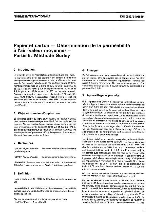 ISO 5636-5:1986 - Papier et carton -- Détermination de la perméabilité a l'air (valeur moyenne)