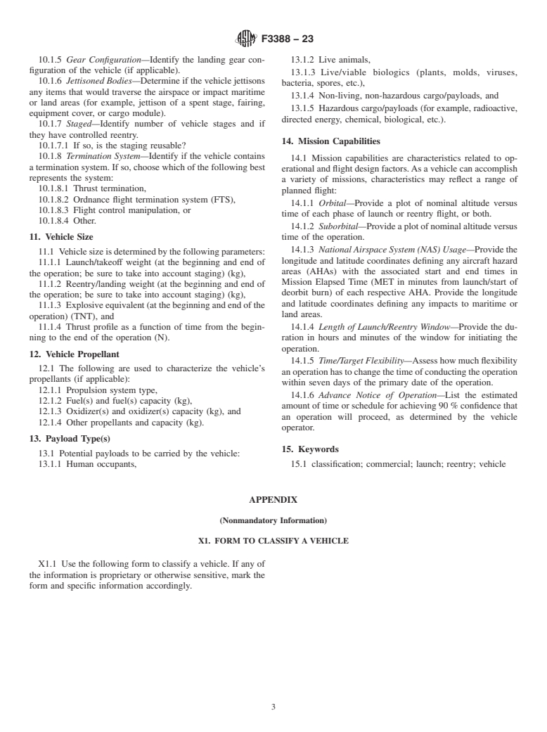 ASTM F3388-23 - Standard Classification for Space Launch and Reentry Vehicles